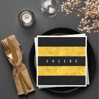 Servilleta De Papel Saludos Moda Relieve metalizado dorado Black Strip