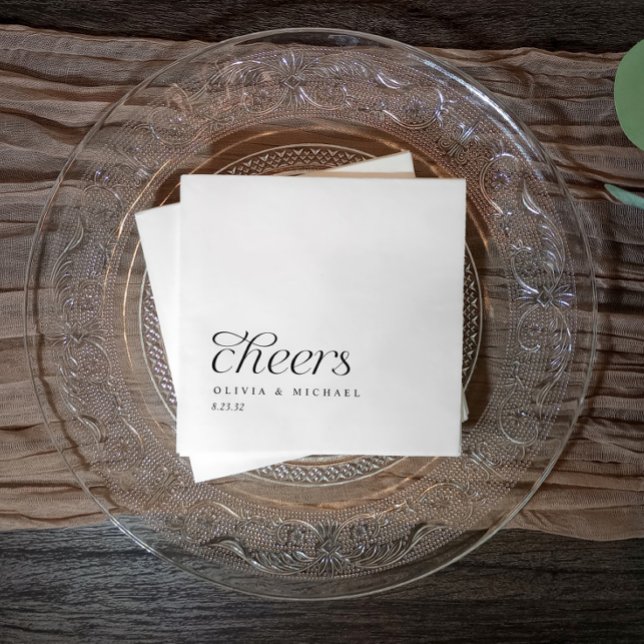 Servilleta De Papel Saludos Modernos Elegantes Bodas simples en blanco (Cheers Napkins for weddings, reception, rehearsal dinner, engagement party. Black and white simple)