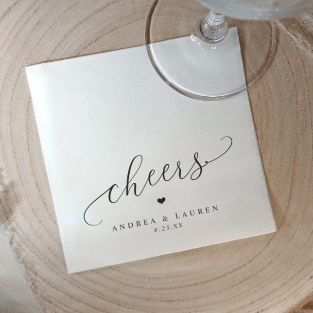 Servilleta De Papel Saludos Napkins Corazón Romántico Boda Moderno (Cheers napkins personalized with couple's names and wedding date. Perfect for wedding cocktails)