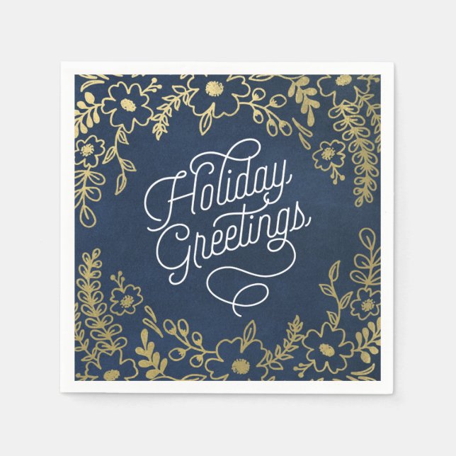 Servilleta De Papel Saludos navideños de botánicos de oro (Anverso)