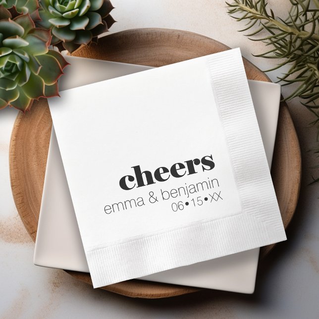 Servilleta De Papel Saludos - Novia Groom Date - Boda moderno (cheers - personalized wedding napkins - modern minimal black and white)
