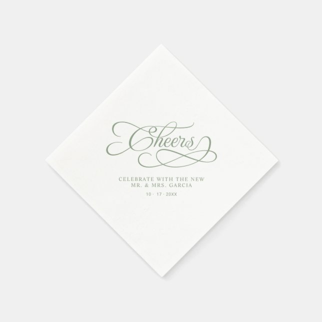 Servilleta De Papel Saludos Sr. y Sra. Boda Calligraphy Sage Green (Borde)