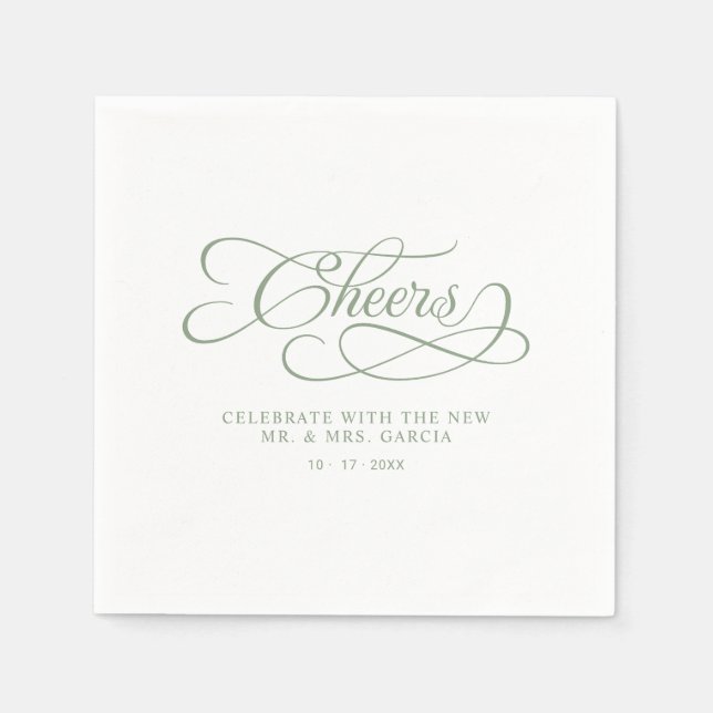 Servilleta De Papel Saludos Sr. y Sra. Elegant Wedding Sage Green (Anverso)