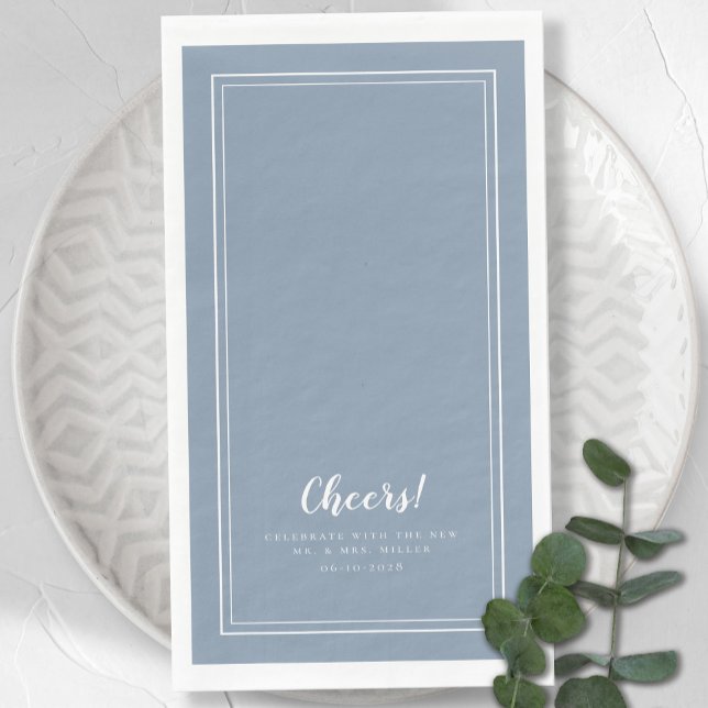 Servilleta De Papel Saludos Sr. y Sra. Modern Boda Dusty Blue Dinner (Cheers Mr & Mrs Modern Wedding Dusty Blue Dinner Paper Guest Towels)