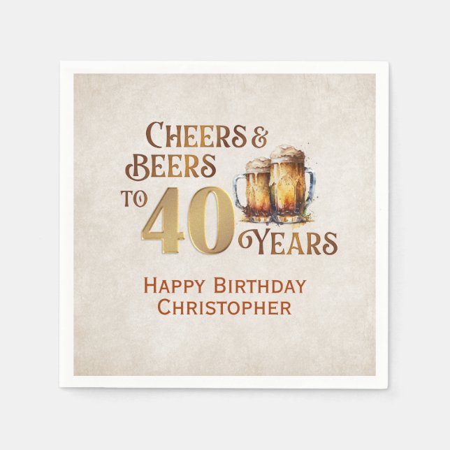 Servilleta De Papel Saludos y cervezas 40 cumpleaños (Anverso)