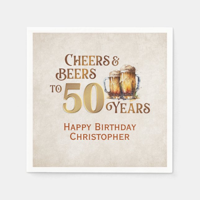 Servilleta De Papel Saludos y cervezas 50 cumpleaños (Anverso)