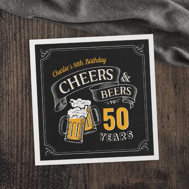 Servilleta De Papel Saludos Y Cervezas De Oro Negro Cualquier Cumpleañ (Black Gold Cheers And Beers Any Age Birthday Napkins)