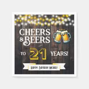 Servilleta De Papel Saludos y Cervezas por 21 Años de Cumpleaños Rústi