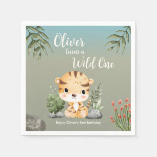 Servilleta De Papel Salvaje Cumpleaños Safari Animales Tigre Adorable