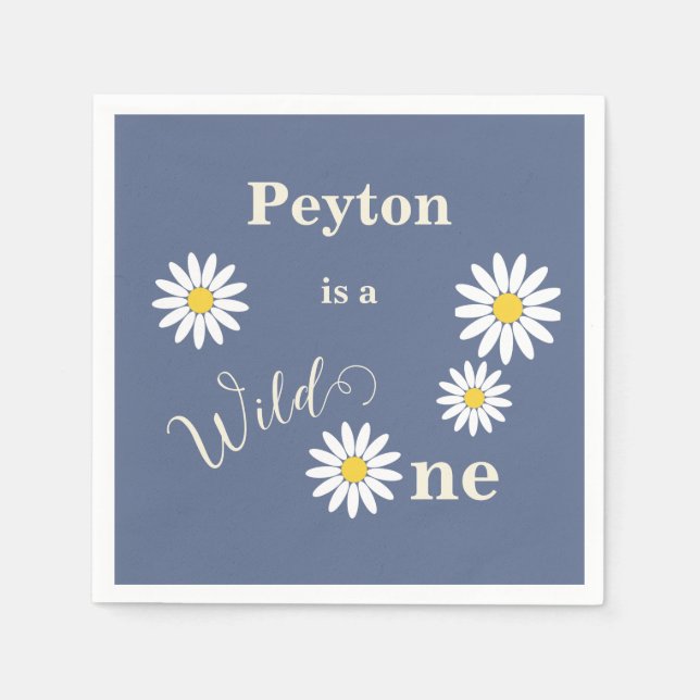 Servilleta De Papel Salvaje de margarita azul y blanca un primer cumpl (Anverso)