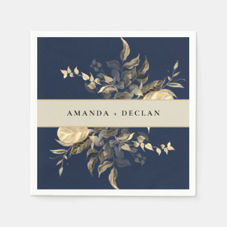Servilleta De Papel Salvaje deja Boda floral azul de la marina