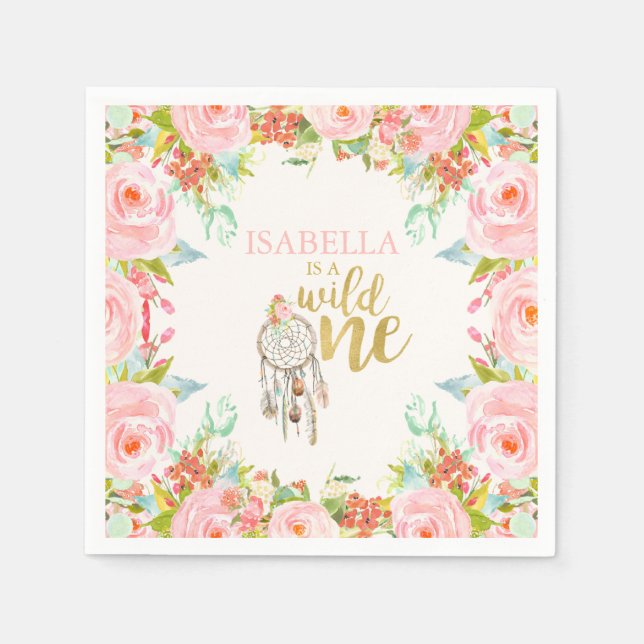 Servilleta De Papel Salvaje partido de un cumpleaños Napkin Boho Dream (Anverso)