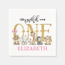 Servilleta De Papel Salvaje Un Safari Purpurina de Oro Primer Cumpleañ