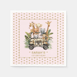 Servilleta De Papel Salvaje Una Selva Safari Rosa Primer Cumpleaños