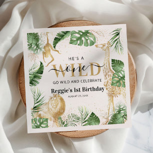 Servilleta De Papel Salvaje Una Selva Safari Verde y Oro Primer Cumple