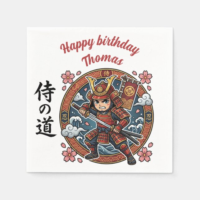 Servilleta De Papel Samurai Warrior Japanese Anime Chibi Game Birthday (Anverso)