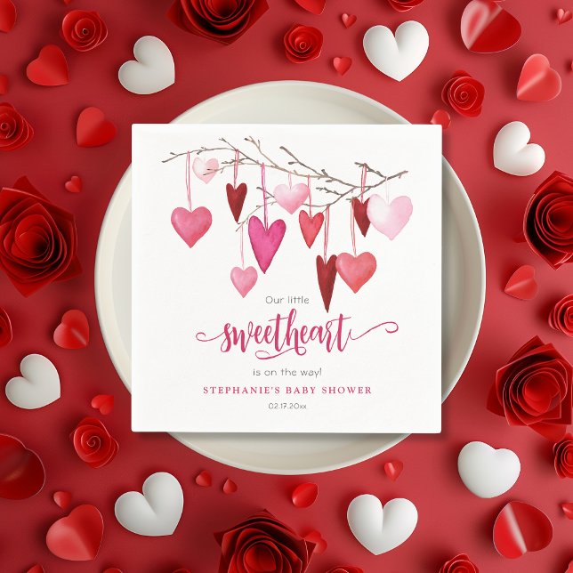 Servilleta De Papel San Valentín pequeño corazón rosado Baby Shower (Valentine Little Sweetheart Pink Heart Baby Shower Napkins)