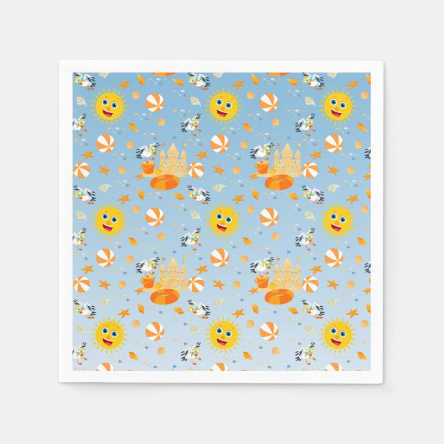 Servilleta De Papel Sand castle beach divertida fiesta de cumpleaños d (Anverso)