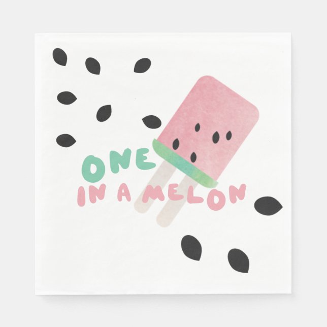 Servilleta De Papel Sandía Adorable Cumple Un Año en una Sandía (Anverso)