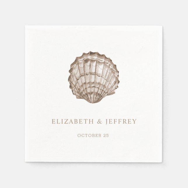 Servilleta De Papel Sandy Seashells Marine Ocean Beach Wedding (Anverso)