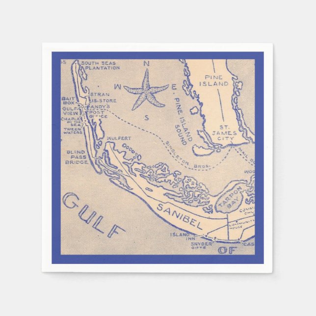 Servilleta De Papel Sanibel Island Florida Map Napkin (Anverso)