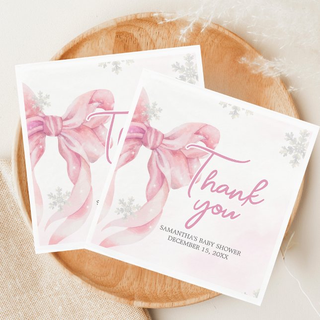 Servilleta De Papel Santa Baby Christmas Baby Shower (Pink Coquette Winter Baby Shower Napkin)