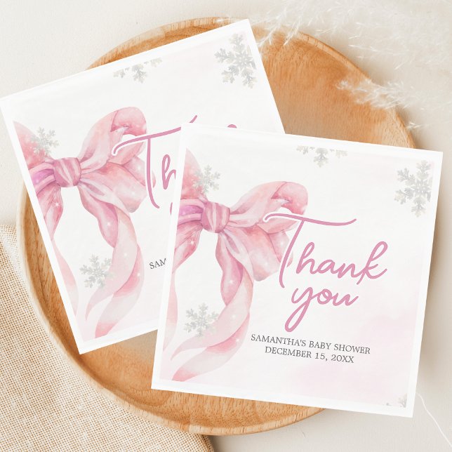 Servilleta De Papel Santa Baby Christmas Baby Shower  (Pink Coquette Winter Baby Shower Napkin)