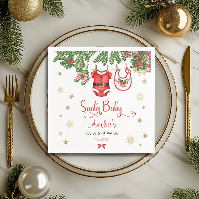 Servilleta De Papel Santa Baby Christmas Baby Shower Napkins Festive (Subido por el creador)