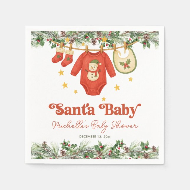 Servilleta De Papel Santa Baby Christmas Clothesline Baby Shower (Anverso)