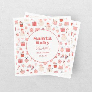 Servilleta De Papel Santa Baby Rojo y Rosa Baby Shower de Navidad