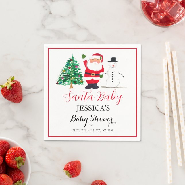 Servilleta De Papel Santa Baby Shower Red Cute simple Gracias (In situ)