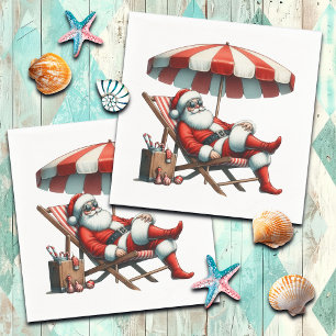 Servilleta De Papel Santa bajo una sombrilla de playa Navidad