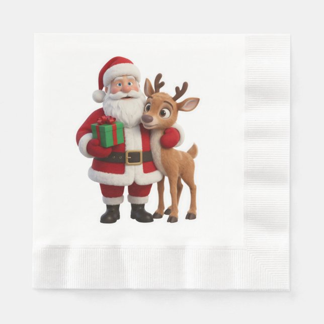 Servilleta De Papel Santa Claus and Rudolph Cartoon (Anverso)