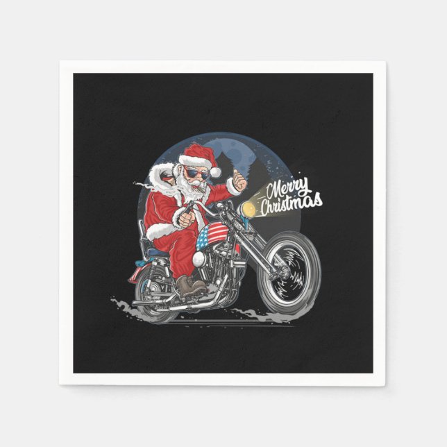 Servilleta De Papel Santa Claus Biker US Flag Motorcycle Christmas Gif (Anverso)