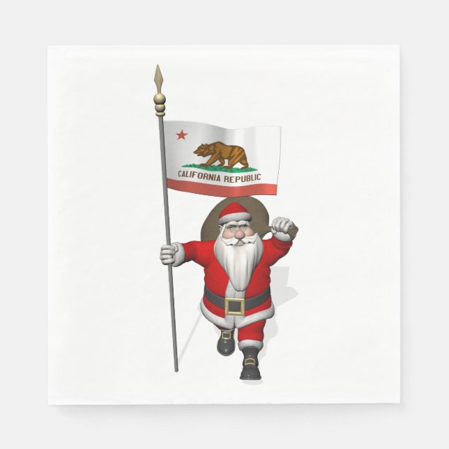 Servilleta De Papel Santa Claus Con Bandera De California (Anverso)