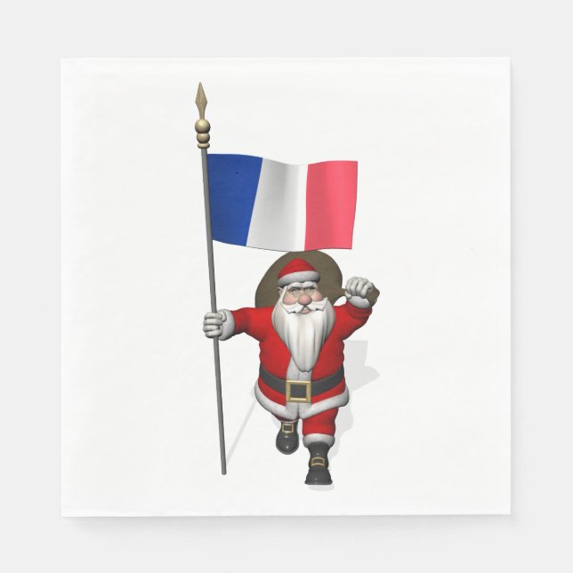 Servilleta De Papel Santa Claus Con Bandera De Francia (Anverso)