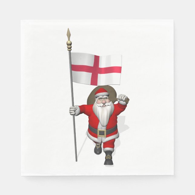 Servilleta De Papel Santa Claus Con Bandera De Inglaterra (Anverso)