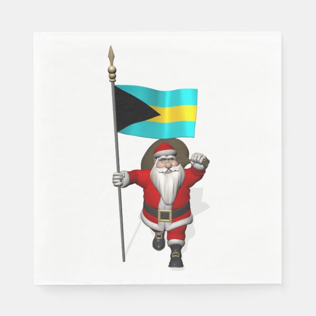 Servilleta De Papel Santa Claus Con Bandera De Las Bahamas (Anverso)