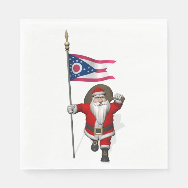 Servilleta De Papel Santa Claus Con Bandera De Ohio (Anverso)