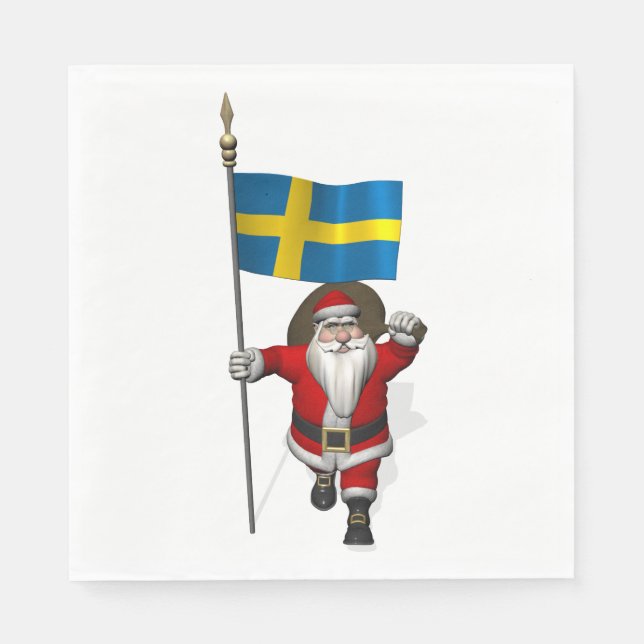 Servilleta De Papel Santa Claus Con Bandera De Suecia (Anverso)