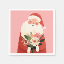 Santa Claus con flores y Navidades rosados