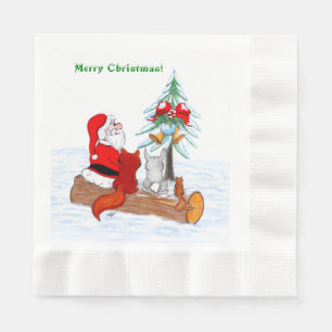 Servilleta De Papel Santa Claus con Fox de Conejo y Squirrel