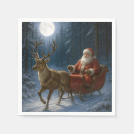 Servilleta De Papel Santa Claus Driving a Sleigh In Moonlight