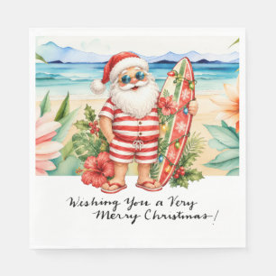 Servilleta De Papel SANTA CLAUS en la playa de Hawái para Navidad