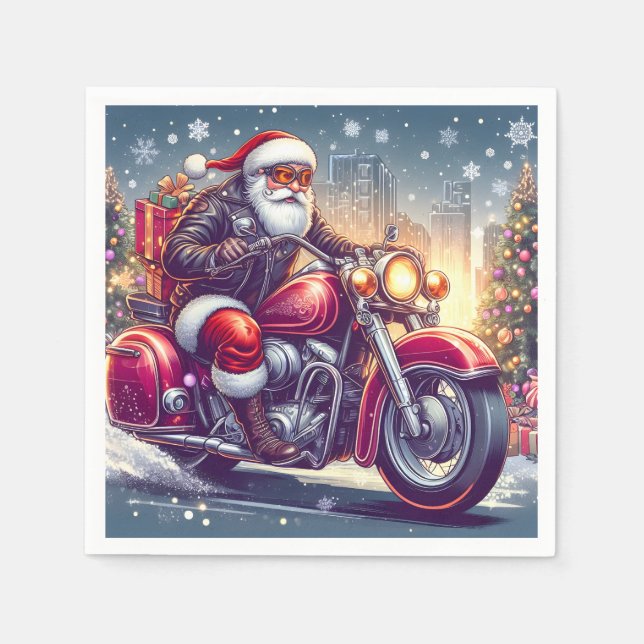 Servilleta De Papel Santa Claus en mode motard (Anverso)