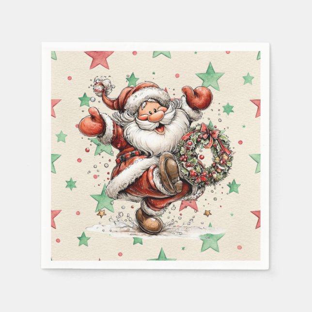 Servilleta De Papel Santa Claus Kicking A Christmas Wreath (Anverso)