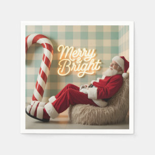 Servilleta De Papel Santa Claus Retro Relajándose en una Silla Difusa
