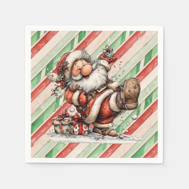 Servilleta De Papel Santa Claus Slipping In the Snow (Anverso)