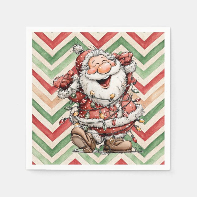 Servilleta De Papel Santa Claus Tangled In Christmas Lights (Anverso)