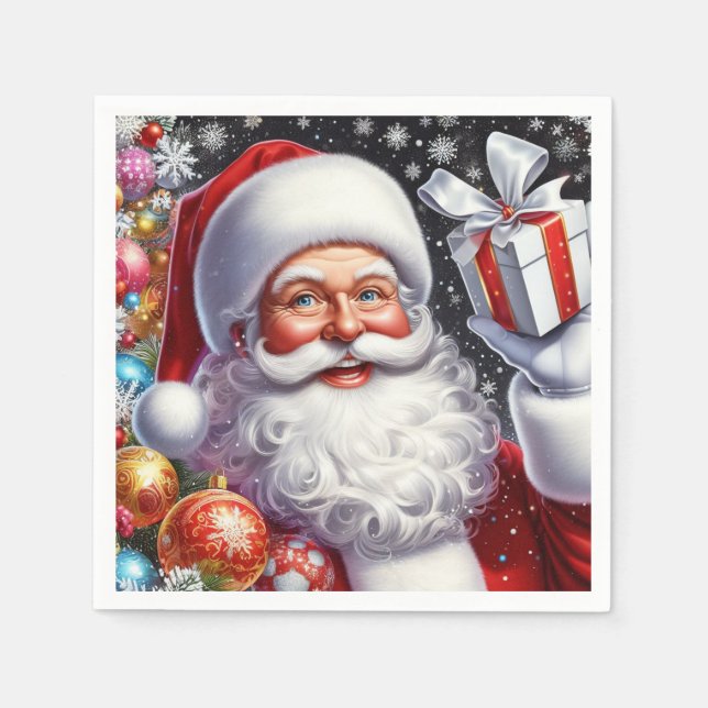 Servilleta De Papel Santa con regalo y adornos (Anverso)